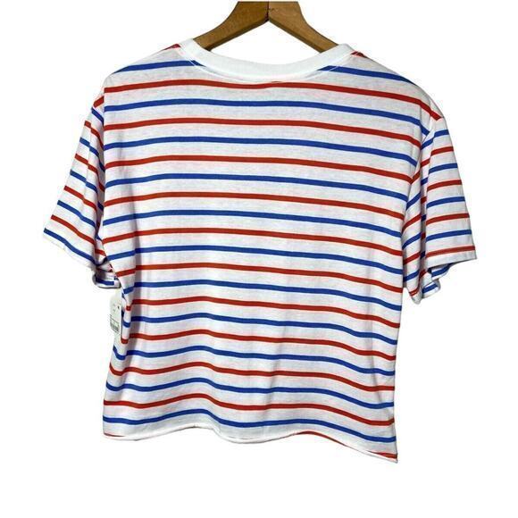 Mighty Fine Striped USA Patriotic Women’s Crop Top Red & Blue Stripes Size Large - Picture 2 of 9